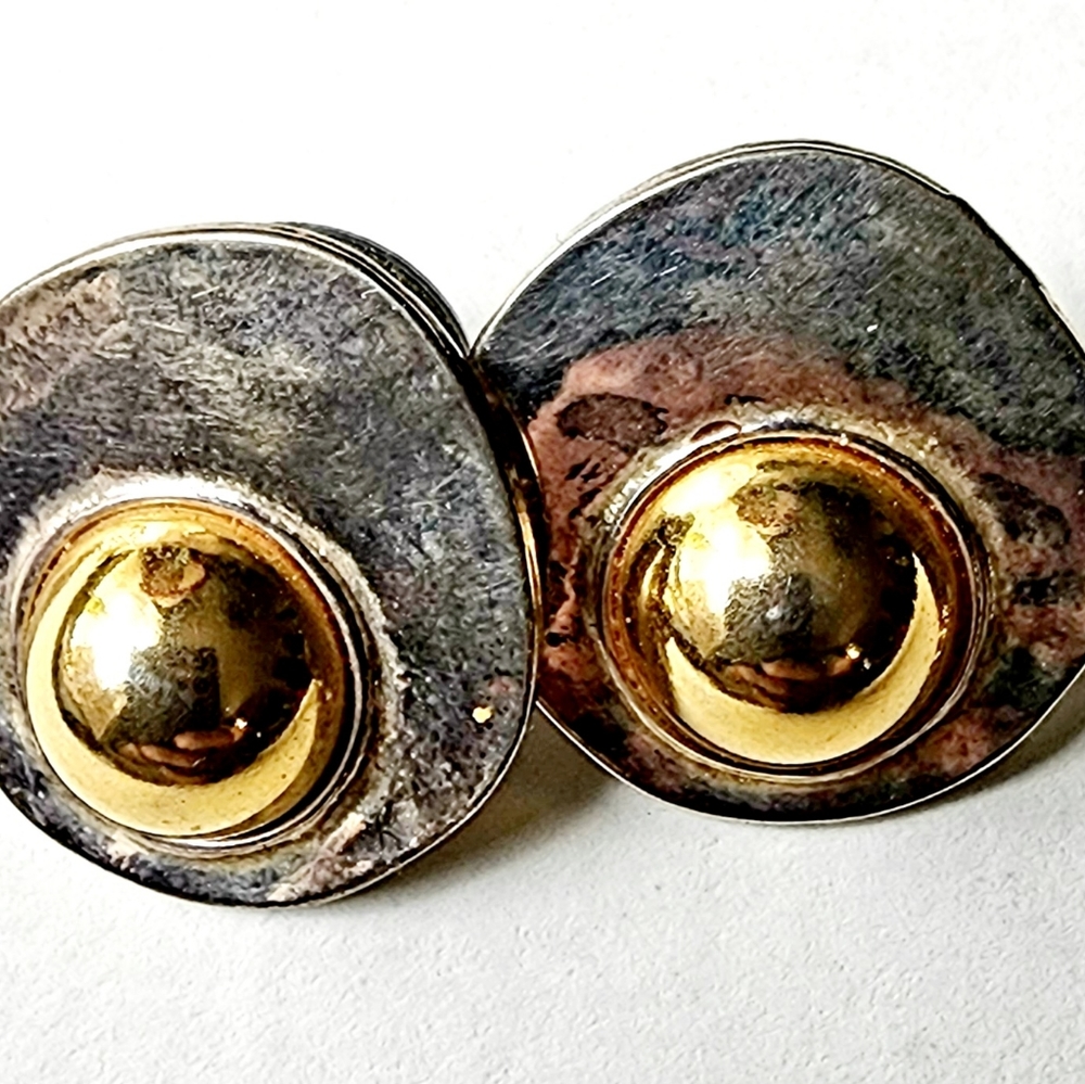 Modernist Silver circular hammered disks gold bulbular decor, bohemian